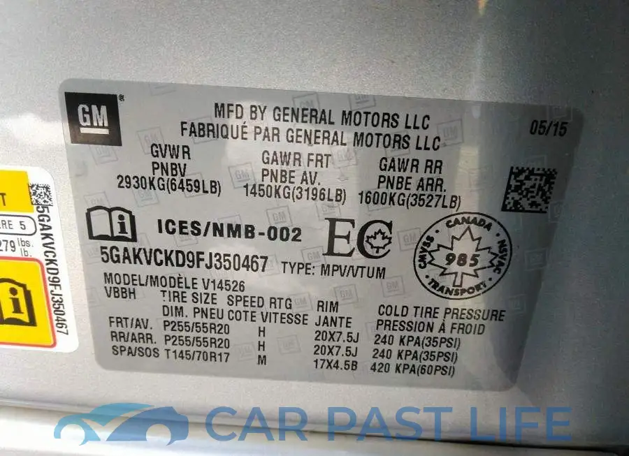5GAKVCKD9FJ350467# 9