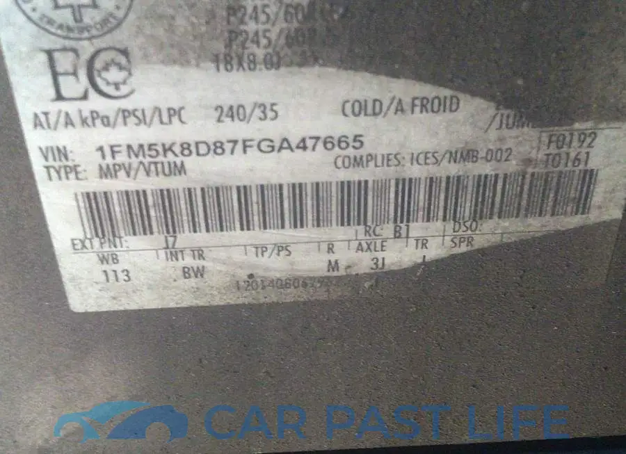 1FM5K8D87FGA47665# 9