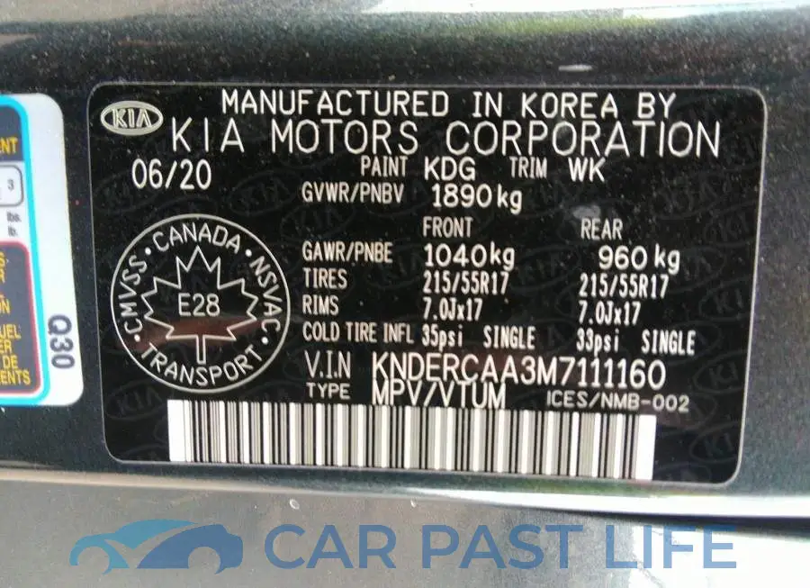 KNDERCAA3M7111160# 9