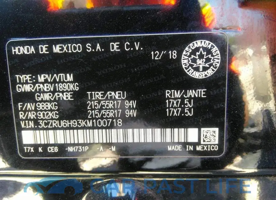 3CZRU6H93KM100718# 9