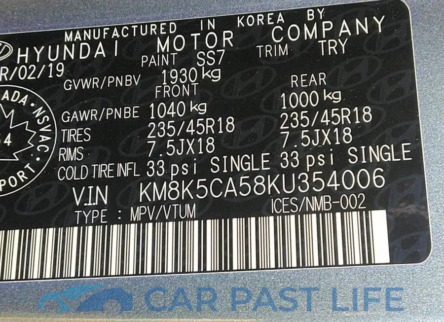 KM8K5CA58KU354006# 9