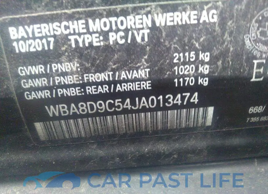 WBA8D9C54JA013474# 9