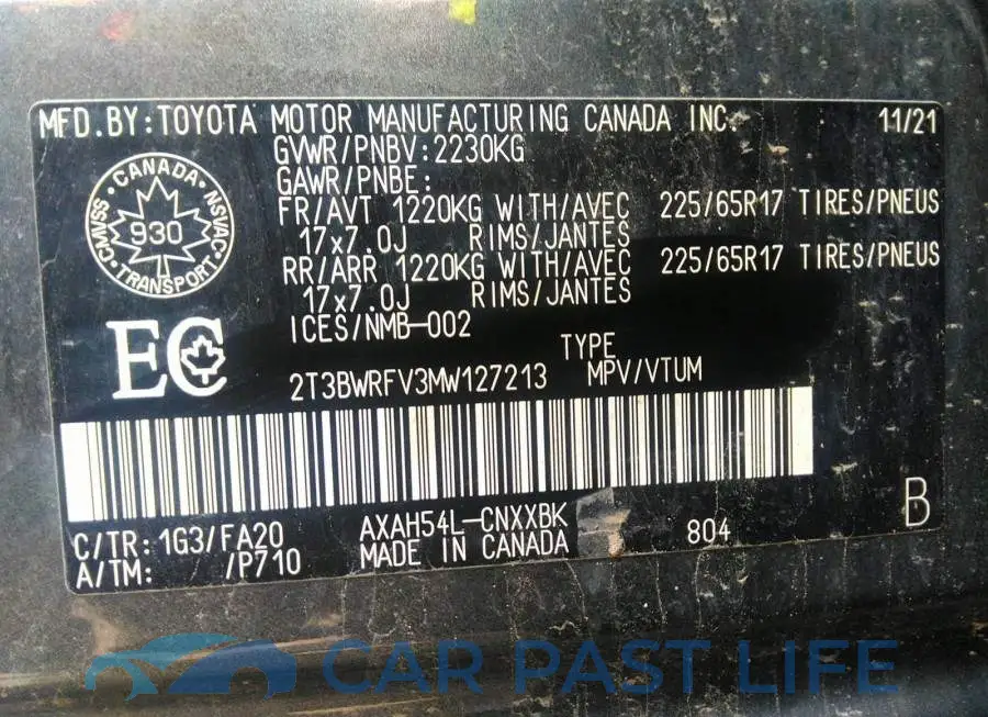 2T3BWRFV3MW127213# 9