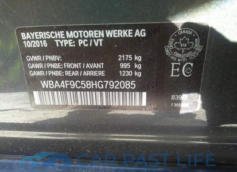 WBA4F9C58HG792085# 9