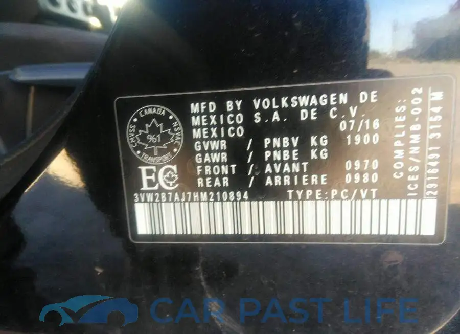 3VW2B7AJ7HM210894# 9