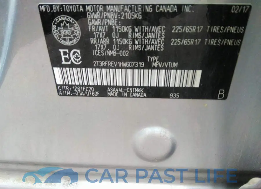 2T3RFREV1HW607319# 9