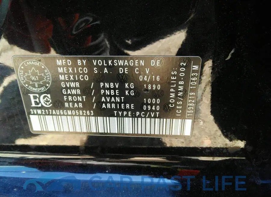 3VW217AU6GM058263# 9