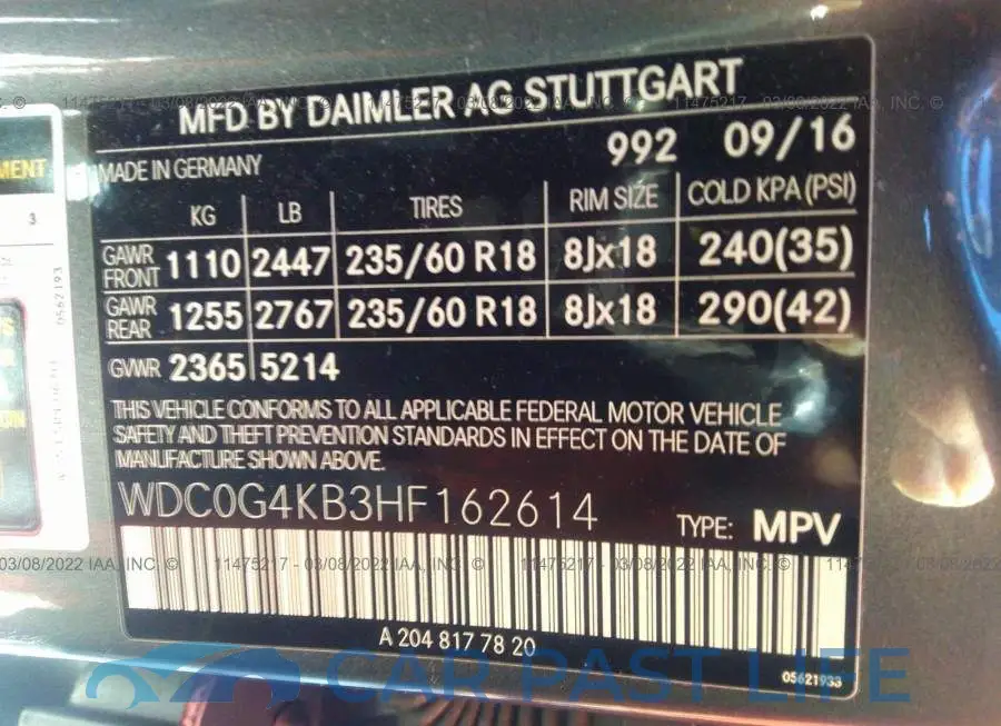 WDC0G4KB3HF162614# 9
