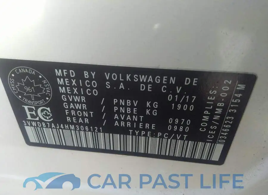 3VWDB7AJ4HM306121# 9