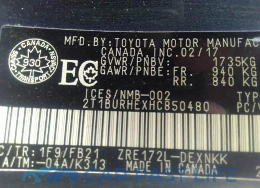 2T1BURHEXHC850480# 9