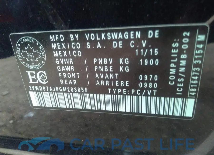 3VWD67AJ8GM288855# 9
