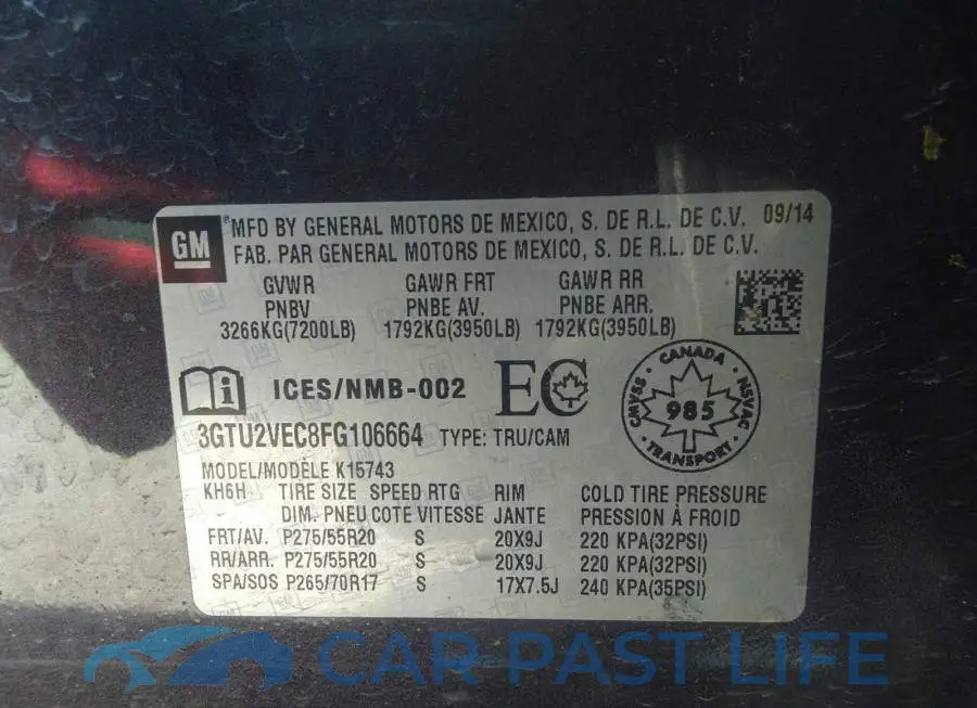 3GTU2VEC8FG106664# 9