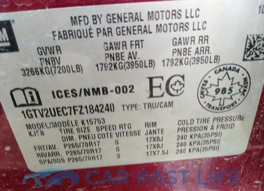 1GTV2UEC7FZ184240# 9
