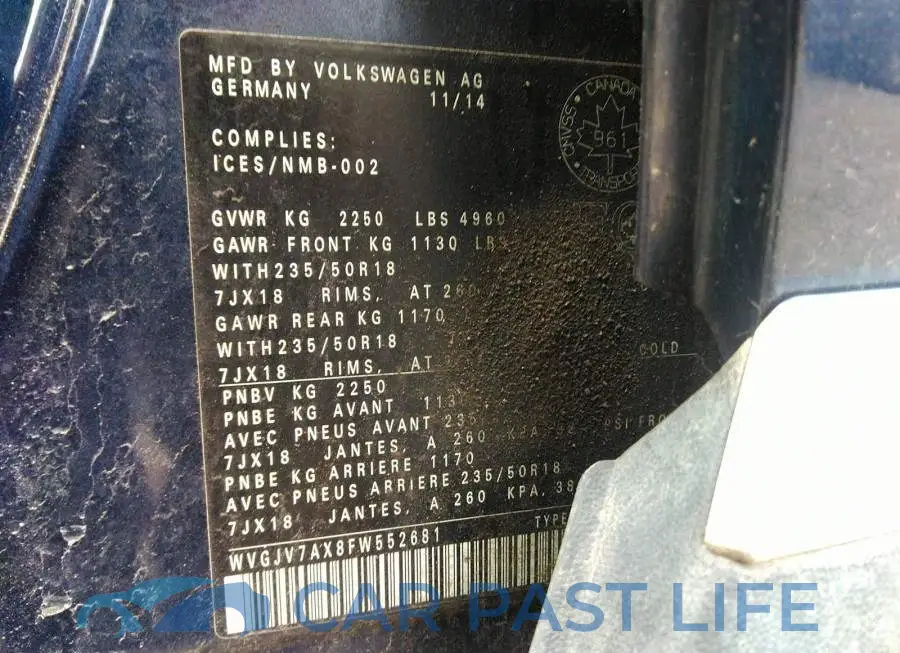 WVGJV7AX8FW552681# 9