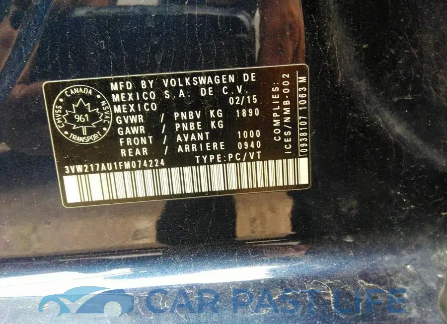 3VW217AU1FM074224# 9
