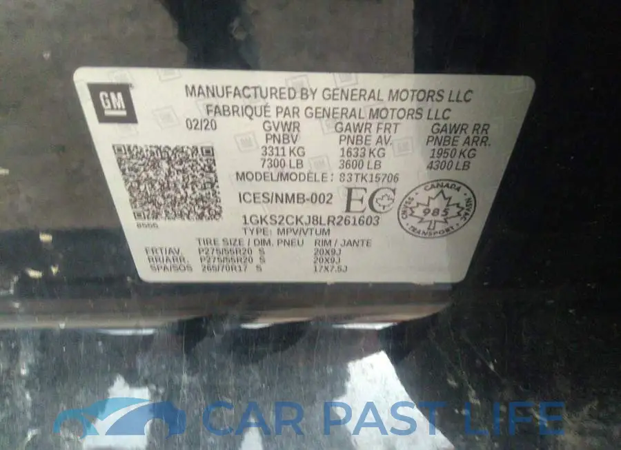 1GKS2CKJ8LR261603# 9