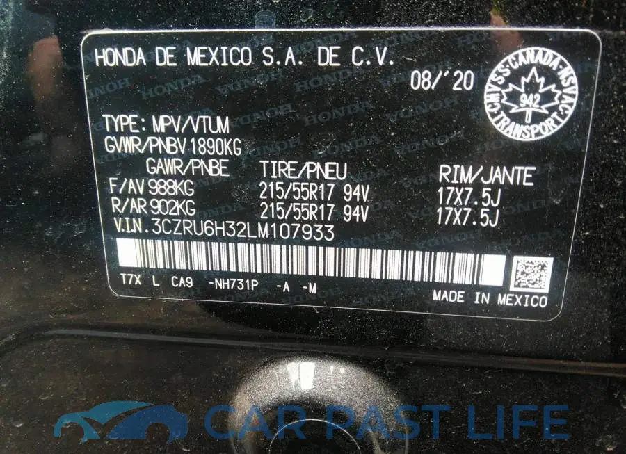 3CZRU6H32LM107933# 9