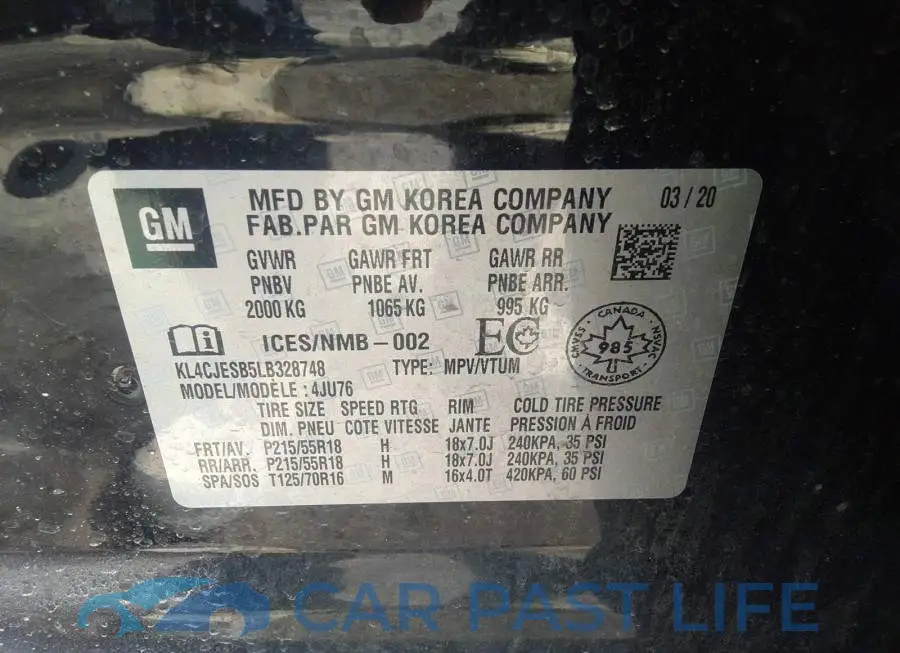 KL4CJESB5LB328748# 9