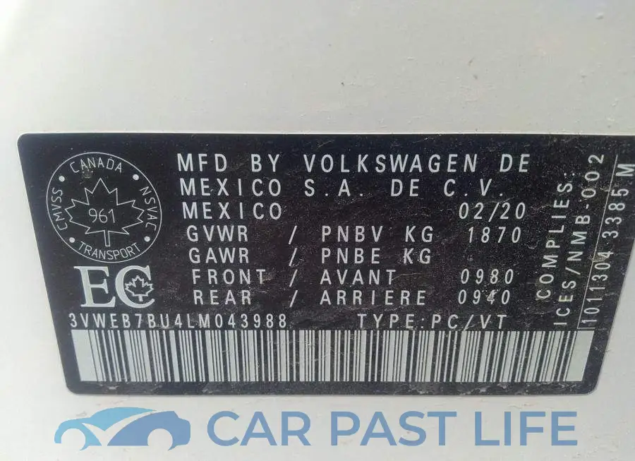 3VWEB7BU4LM043988# 9