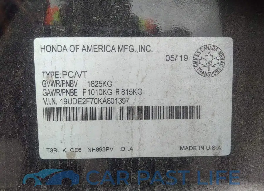 19UDE2F70KA801397# 9