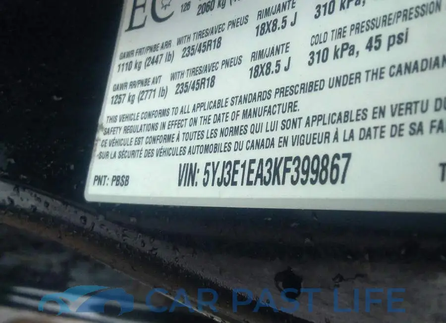 5YJ3E1EA3KF399867# 9