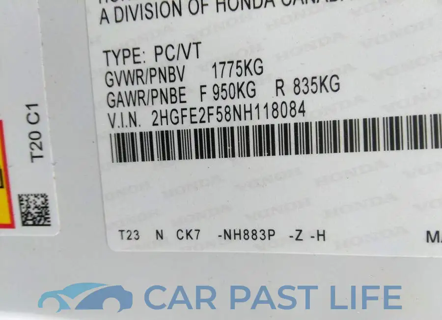 2HGFE2F58NH118084# 9