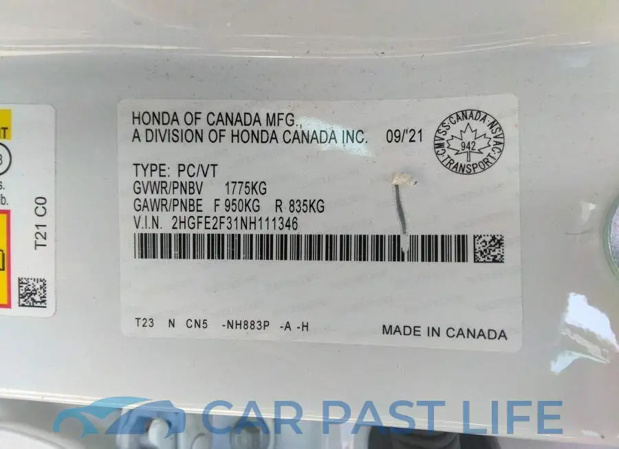 2HGFE2F31NH111346# 9