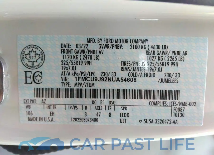 1FMCU9J92NUA54608# 9