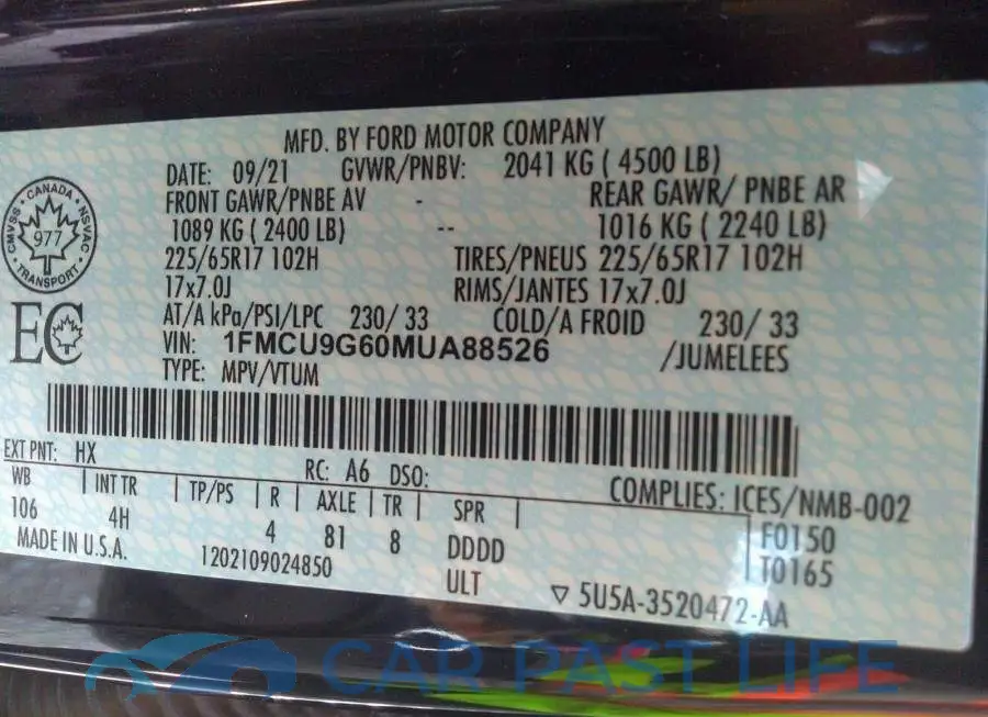 1FMCU9G60MUA88526# 9