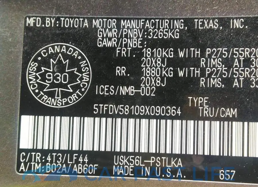 5TFDV58109X090364# 9