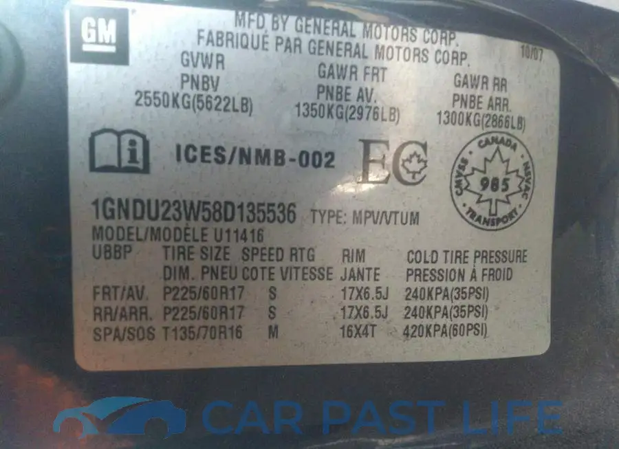 1GNDU23W58D135536# 9