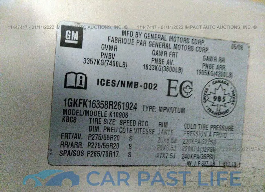 1GKFK16358R261924# 9
