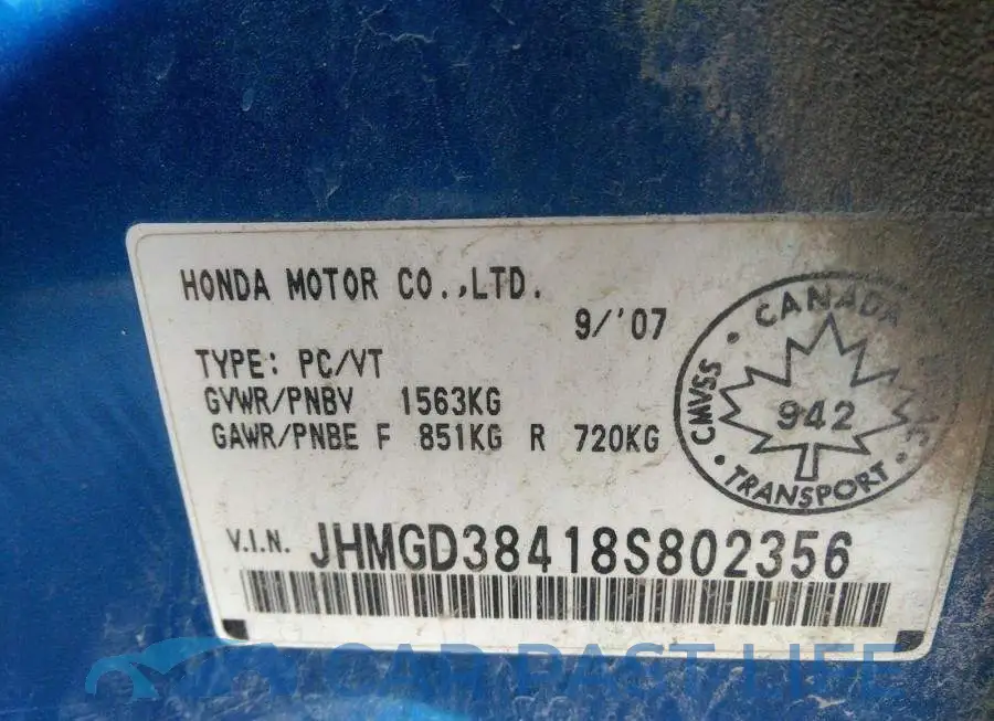 JHMGD38418S802356# 9