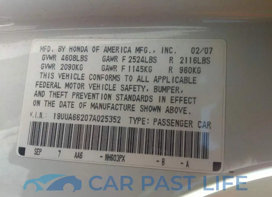 19UUA66207A025352# 9