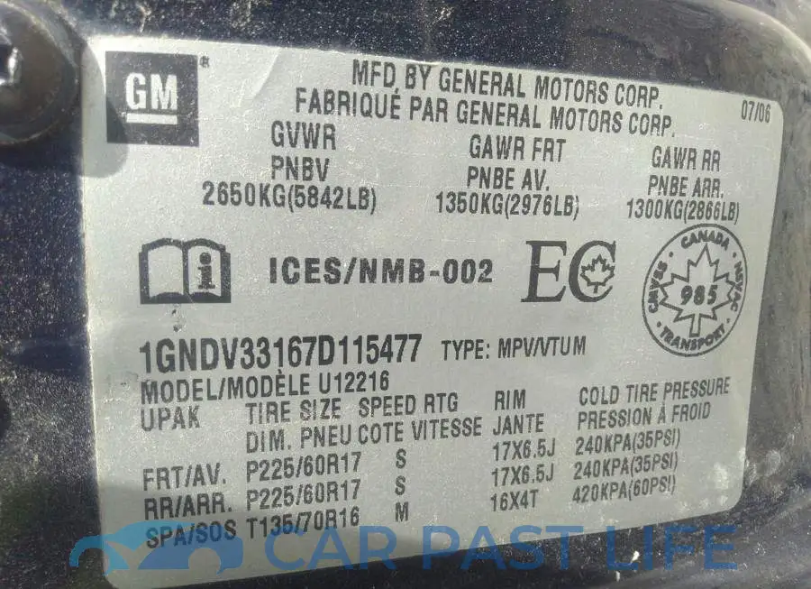 1GNDV33167D115477# 9