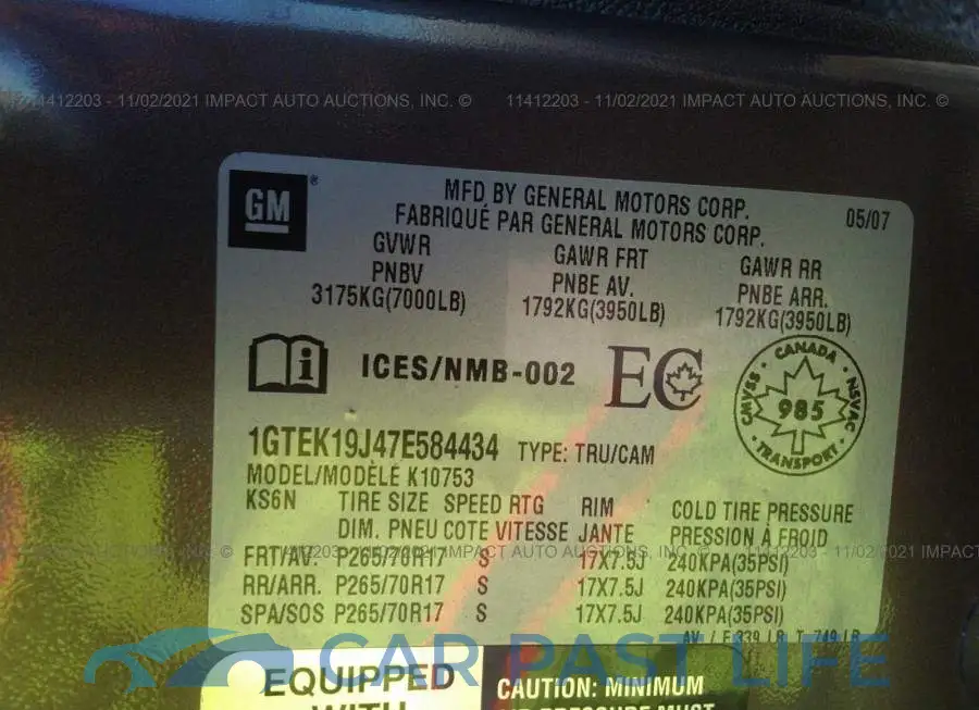 1GTEK19J47E584434# 9