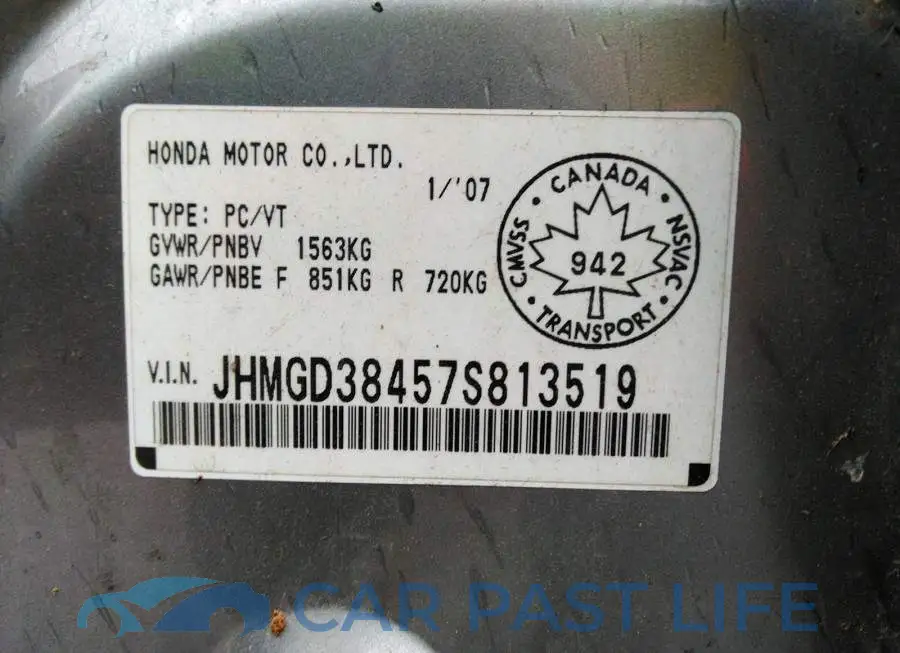 JHMGD38457S813519# 9