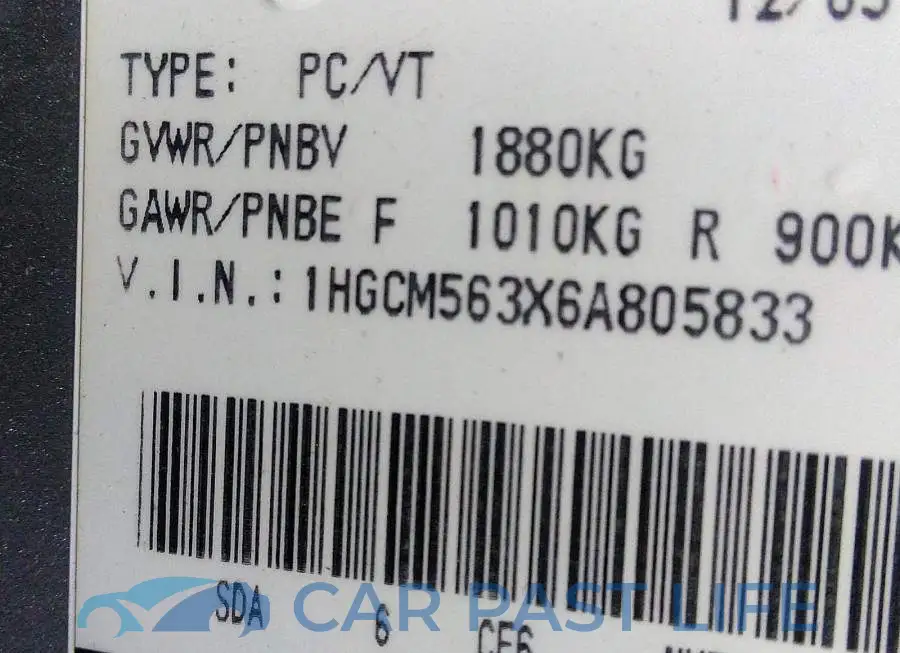 1HGCM563X6A805833# 9