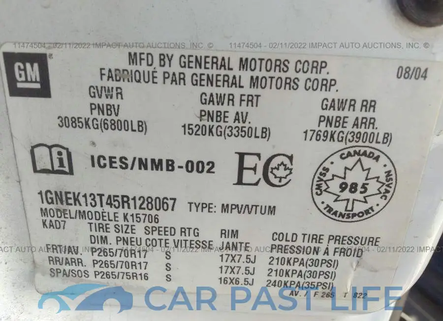1GNEK13T45R128067# 9