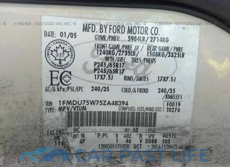 1FMDU75W75ZA48394# 9