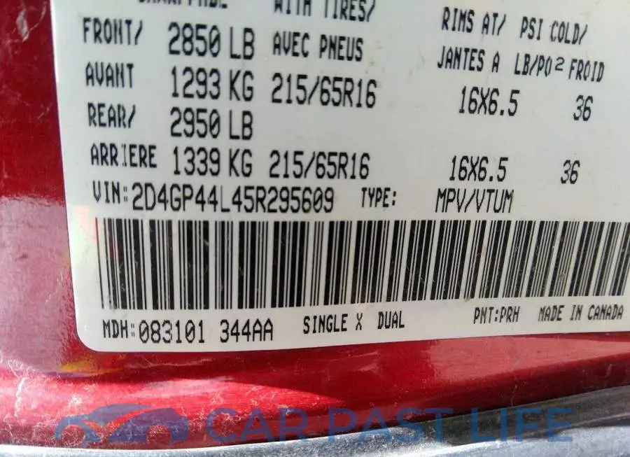 2D4GP44L45R295609# 9