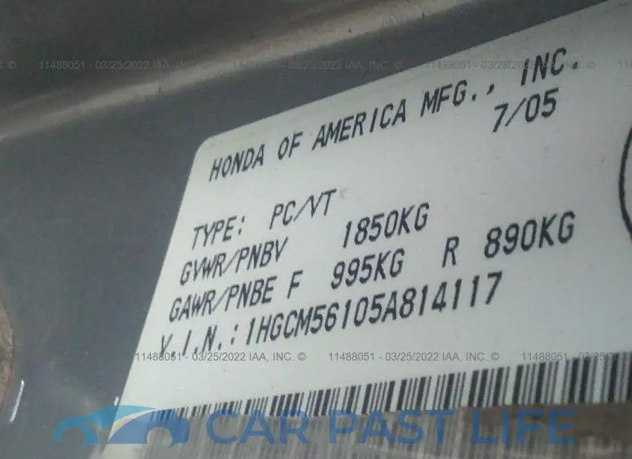 1HGCM56105A814117# 9