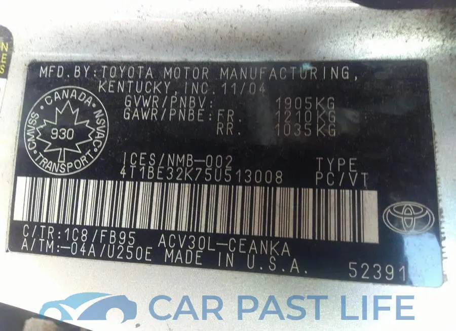 4T1BE32K75U513008# 9
