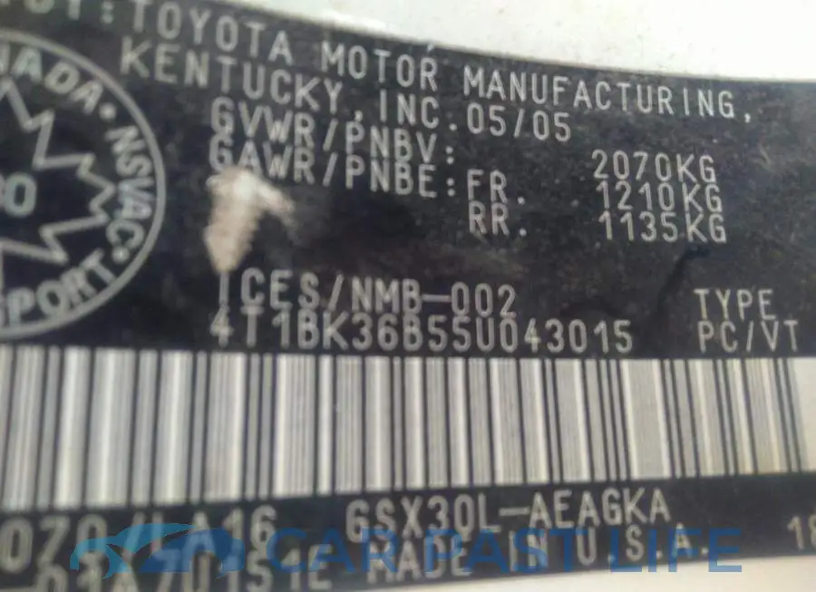 4T1BK36B55U043015# 9