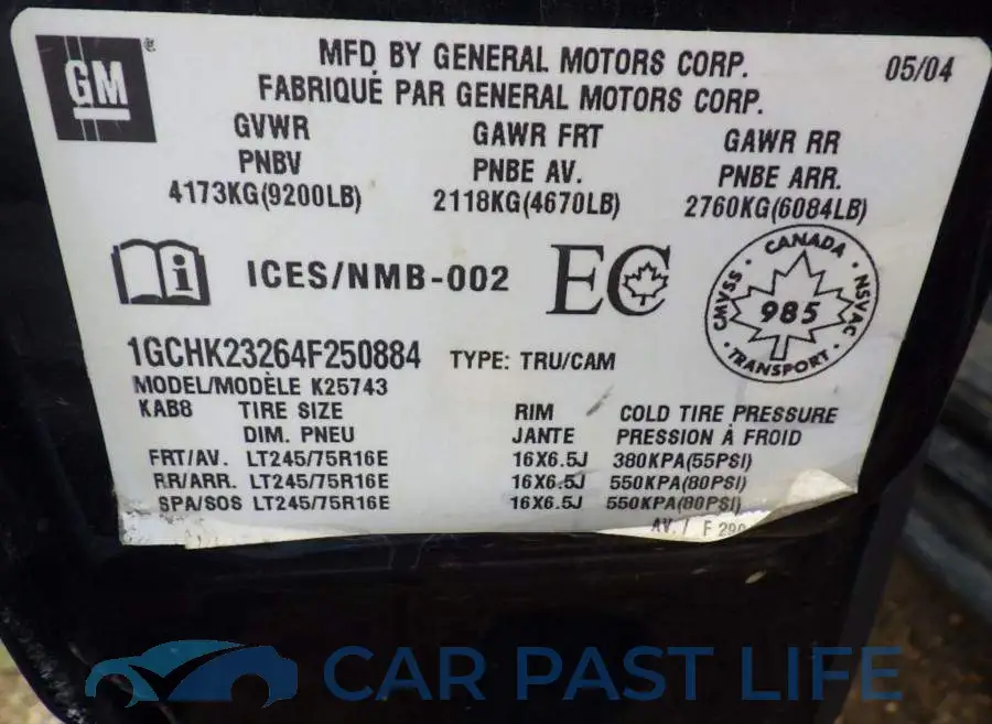 1GCHK23264F250884# 8