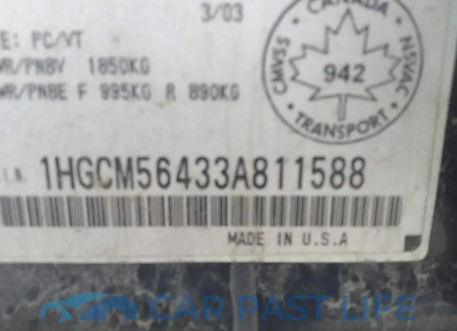 1HGCM56433A811588# 9