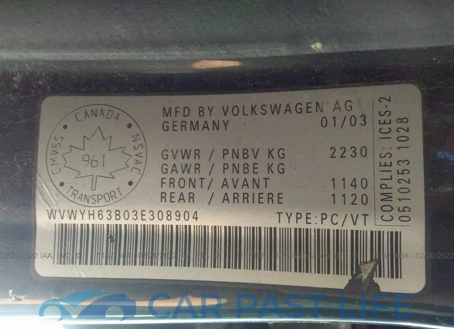 WVWYH63B03E308904# 9