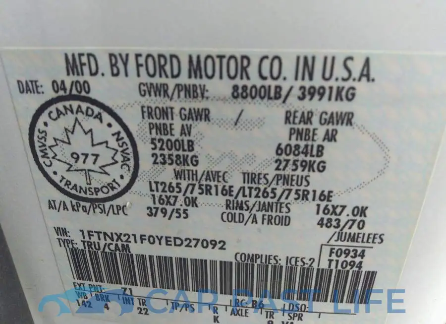 1FTNX21F0YED27092# 9