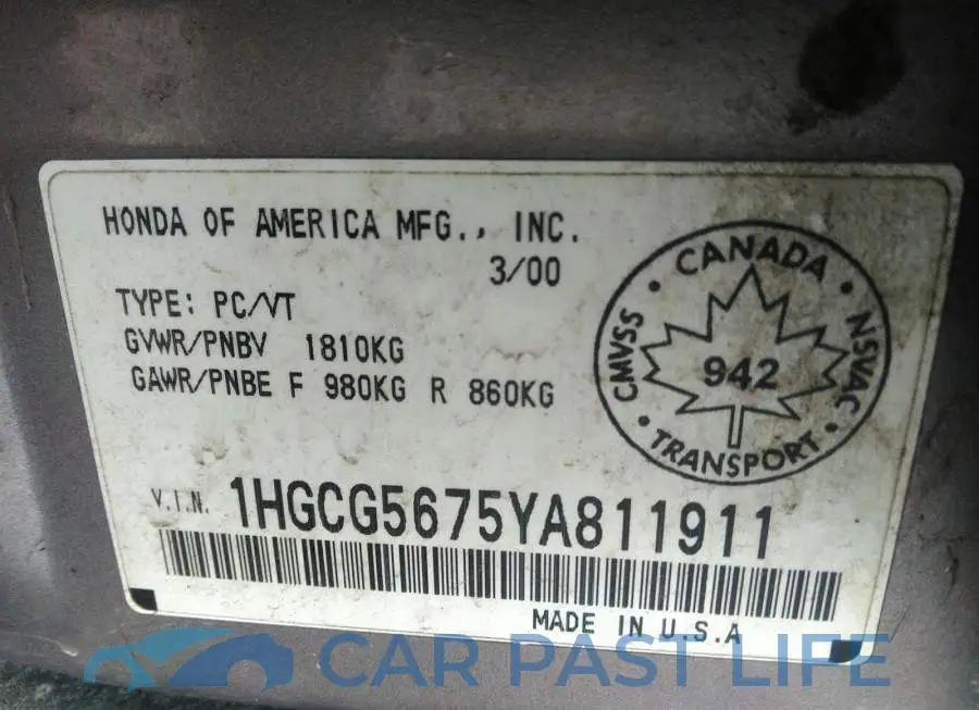 1HGCG5675YA811911# 9