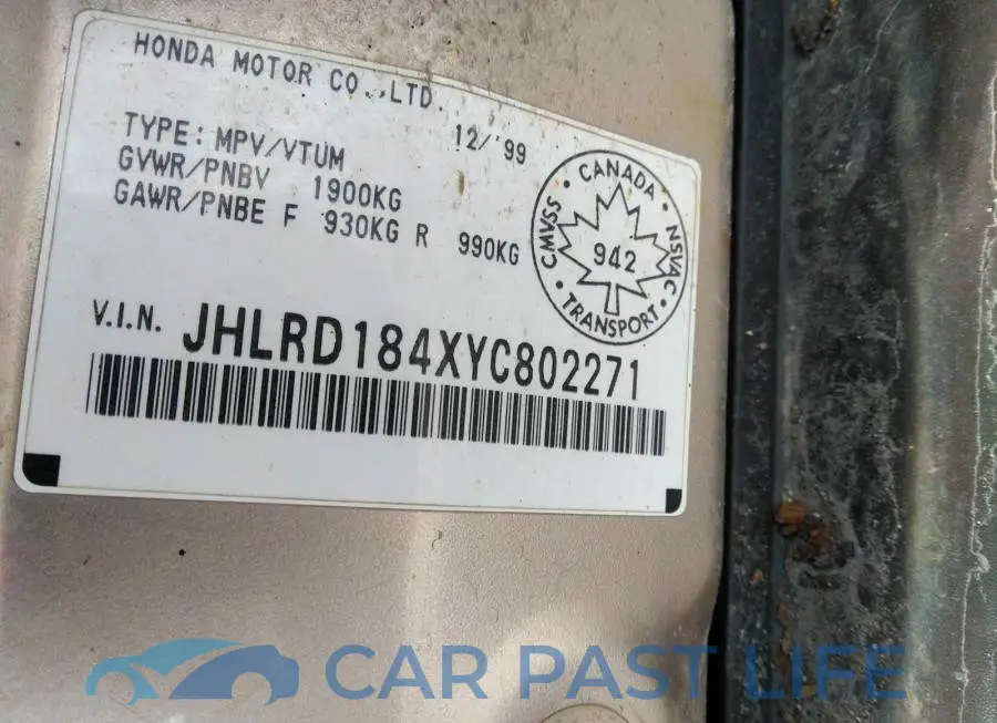 JHLRD184XYC802271# 9